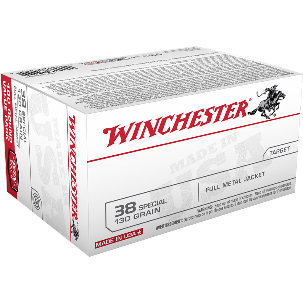 Winchester USA Pistol Ammo 38 Spl 130 gr. FMJ 100 rd.