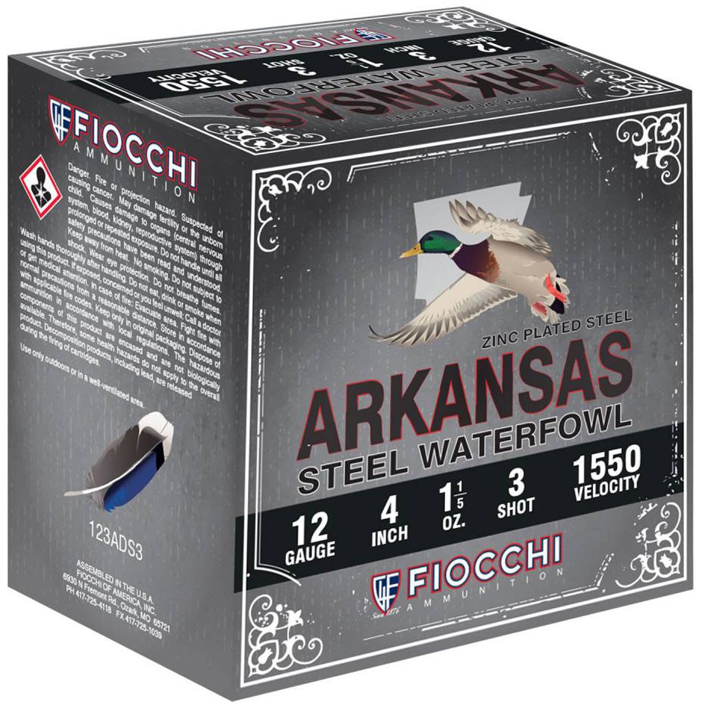 Fiocchi Arkansas Steel Shotgun Ammo 12 ga. 3 in. 1 1/5 oz. 1550 FPS 3 Shot 100 rd.