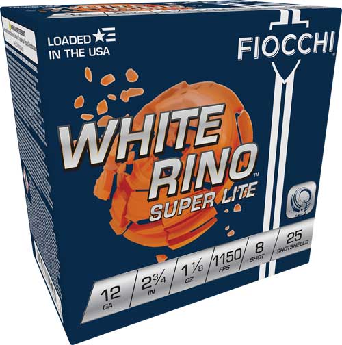 Fiocchi White Rino 12ga 2.75" - 1-1/8oz #8 1150fps 250rd Case