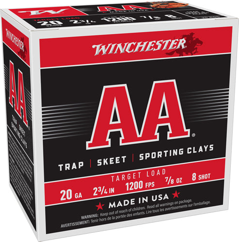 Winchester Aa 20ga 2.75" 7/8oz - #8 1200fps 250rd Case Lot