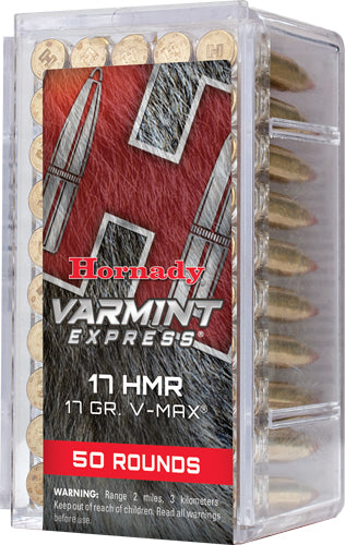 Hornady 17hmr 17gr V-max - 2550fps 50rd 40bx/cs