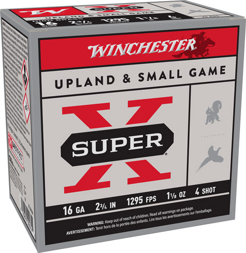 Winchester Super-x 16ga 2.75" - 1-1/8oz #4 1295fps 25rd 10bx/c