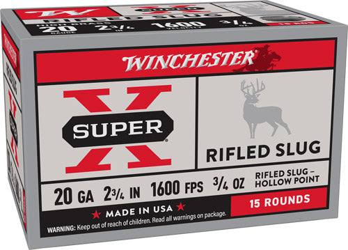 Winchester Super-x 20ga 2.75" - 3/4oz Rifled Slug 5rd 50bx/cs