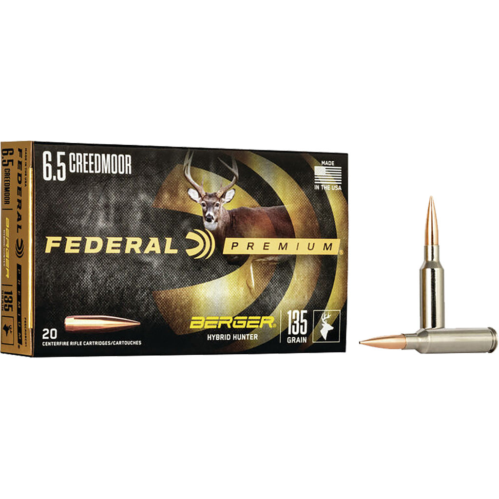 Federal Premium Rifle Ammo 6.5 Creedmoor 135 gr. Berger Hybrid Hunter 20 rd.