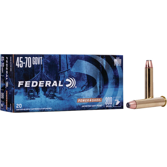 Federal Power-Shok Rifle Ammo 45-70 Govt. 300 gr. Flat Nose SP 20 rd.
