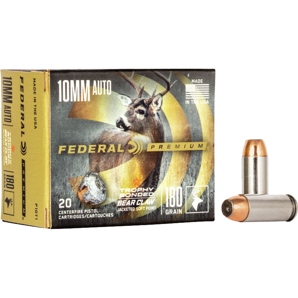 Federal Premium Pistol Ammo 10mm 180 gr. Trophy Bonded Bear Claw JSP 20 rd.