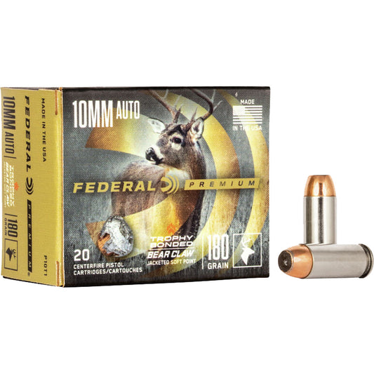 Federal Premium Pistol Ammo 10mm 180 gr. Trophy Bonded Bear Claw JSP 20 rd.