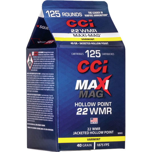 CCI Pour Pack Rimfire Ammo 22 WMR 40 gr. Maxi Mag HP 125 rd.