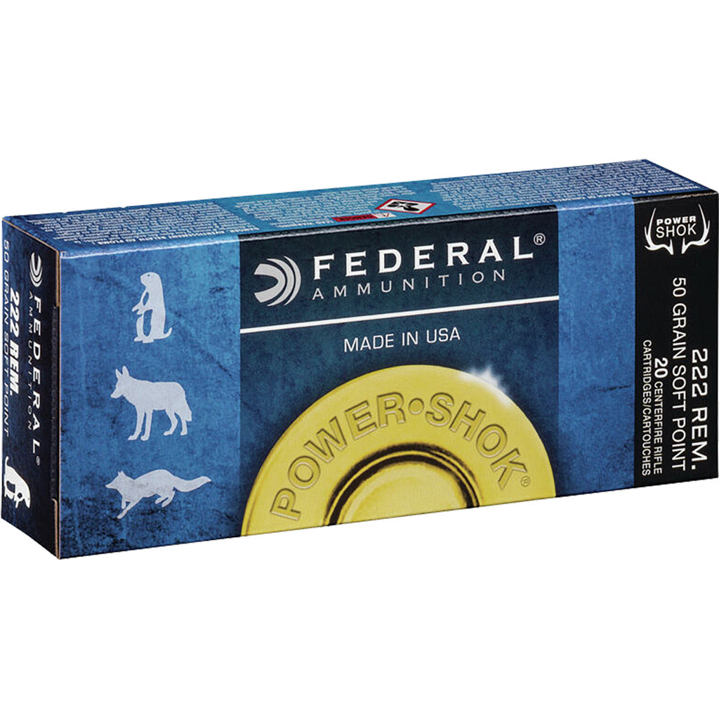 Federal Power-Shok Rifle Ammo 222 Rem 50 gr. Jacketed Soft Point 20 rd.