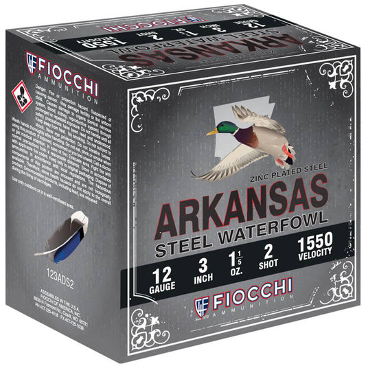 Fiocchi Arkansas Steel Shotgun Ammo 12 ga. 3 in. 1 1/5 oz. 1550 FPS 2 Shot 100 rd.
