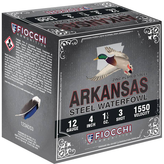 Fiocchi Arkansas Steel Shotgun Ammo 12 ga. 3 in. 1 1/5 oz. 1550 FPS 3 Shot 100 rd.