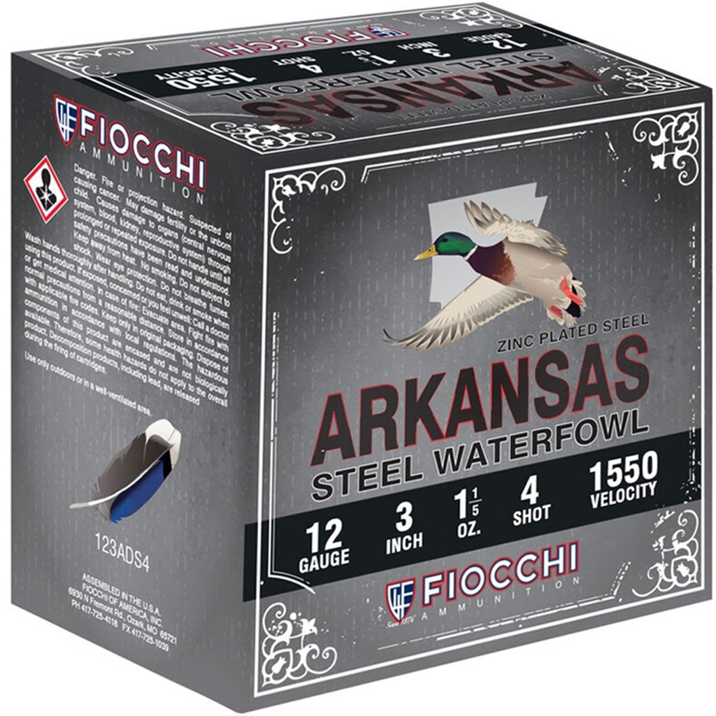 Fiocchi Arkansas Steel Shotgun Ammo 12 ga. 3 in. 1 1/5 oz. 1550 FPS 4 Shot 100 rd.
