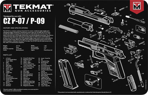 Tekmat Armorers Bench Mat - 11"x17" Cz P-07/09 Pistol