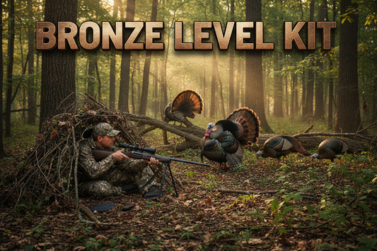 Create a Picture that is turkey hunting with a title Bronze Level Kit