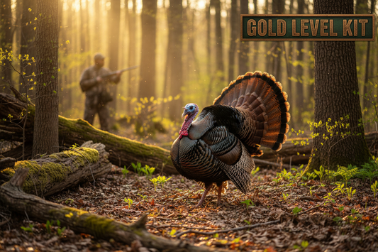 Please Generate a turkey hunt image and add a the title Gold Level Kit